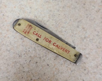 Vintage c1940's to 1950's Lou Fox Chicago advertising knife, Calvert Whiskies