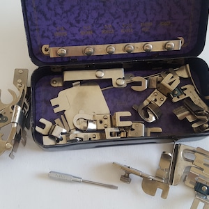 Vintage Greist Treadle Sewing Machine Accessories and Tools in Original Box  over 15 Pieces -  India