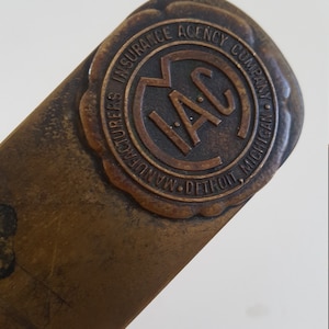 Antique Bronze Letter Opener: Manufacturers&#39; Insurance Agency, Detroit