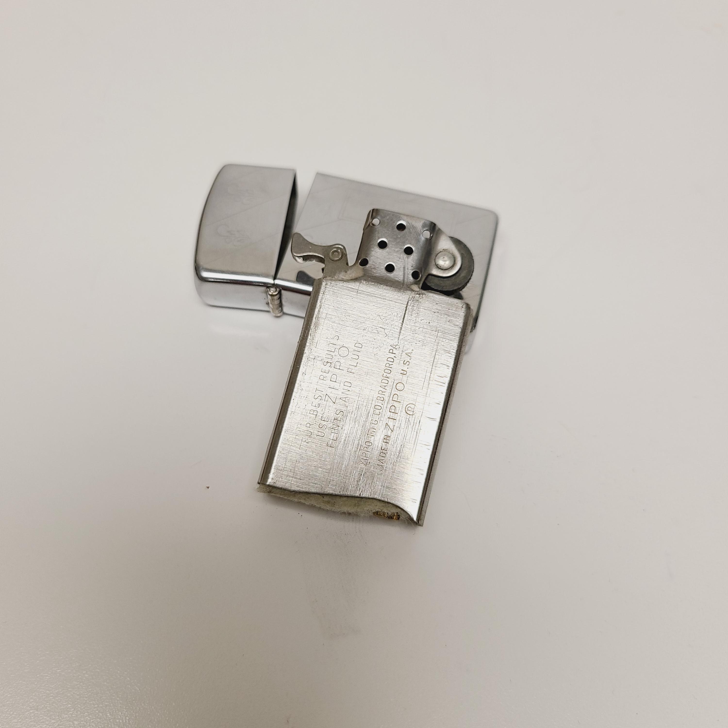 Vintage 1980 Zippo Slim Windproof Cigarette Lighter, Needs Flint 