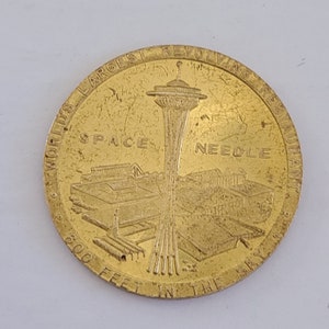 Vintage 1962 Seattle World&#39;s Exposition Century 21 brass souvenir official medal,  Space Needle Space Age World&#39;s Fair