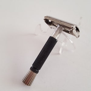 Vintage 1969 Gillette Safety Razor: Black Anodized Handle, Nickel Tip