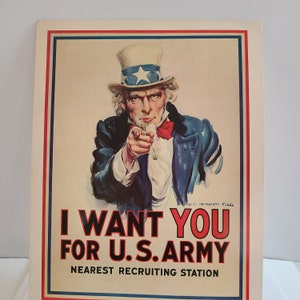 Vintage 1984 US Government Printing Office reproduction of iconic US Army Recruiting poster by James Montgomery Flagg Uncle Sam I Want You