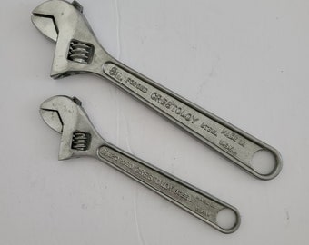 Vintage circa 1930's to 1950's pair of Crestoloy Crescent wrenches in 6 inch and 8 inch sizes, cleaned