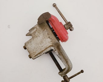 Vintage 1950's Cast Steel Bench Vise - Red & Silver Paint