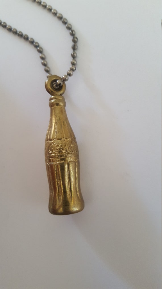 Vintage 1950's brass Coke bottle keychain on bead… - image 4