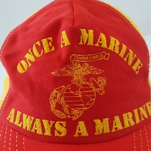 Vintage circa 1980's United States Marine Corps scarlet snapback adjustable cap , used condition, Once a Marine Always a Marine image 6