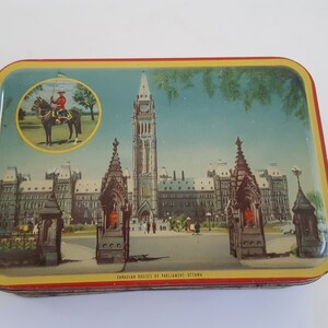 Vintage Blue Bird Toffee Tin, Made in England Canadian Houses of Parliament 1950's