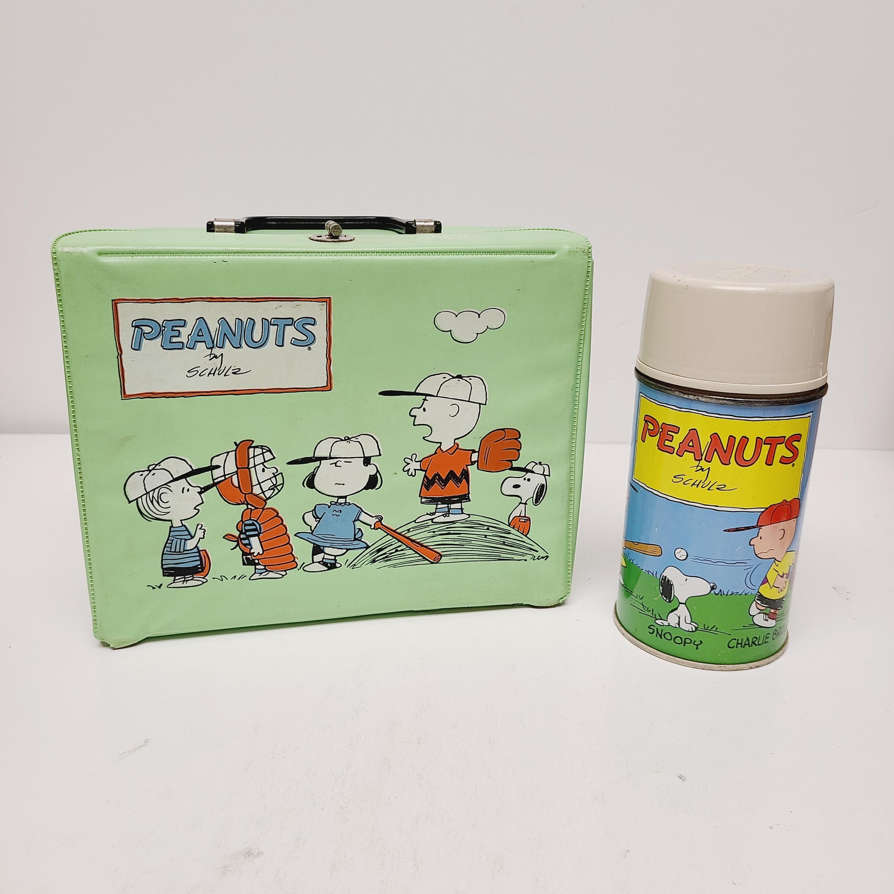 Vintage 1966 Peanuts Lunch Box Metal Thermos: Schulz Comic Strip