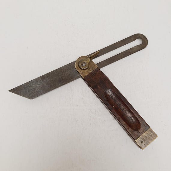 Antique Stanley Rule & Level Tools No. 25 8" Sliding T-Bevel Type, brass fitting locking lever, Sweetheart logo