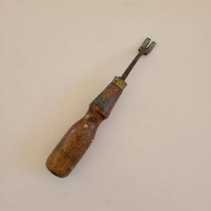 Antique 19th Century Nail Puller: Hickory Handle, Brass Ferrule
