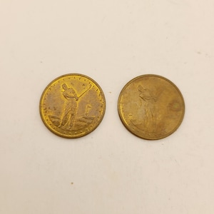 Vintage lot copper or brass Golfing token, marked HH, driving range token. 1930&#39;s golfer 2 for this price