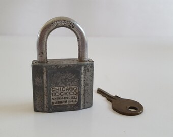 Vintage 1960s Chicago Lock Co. Hardened Steel Padlock with Key