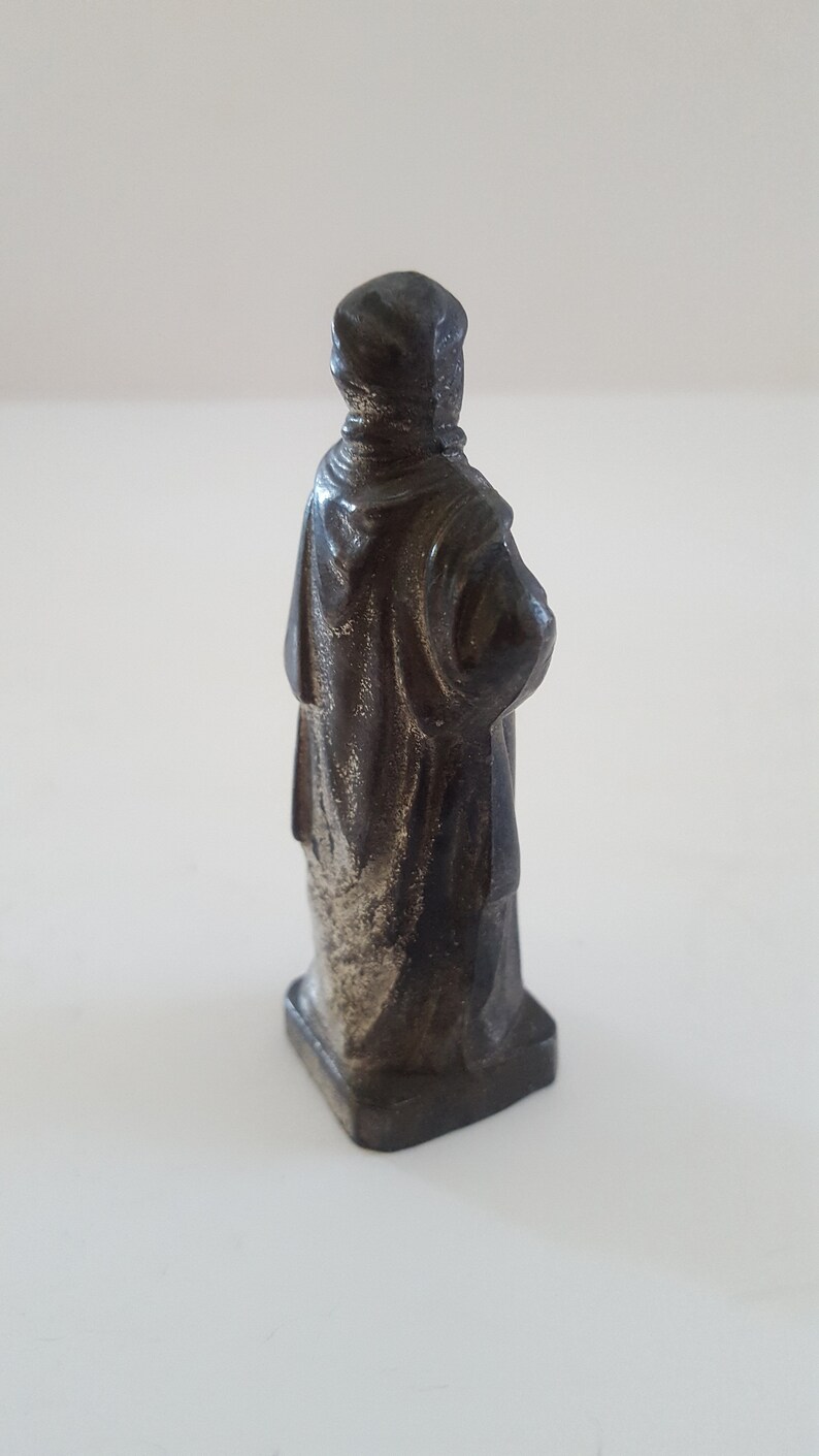Vintage mystery statue Constantine molded metal was originally silver plated 2 7/8 image 3