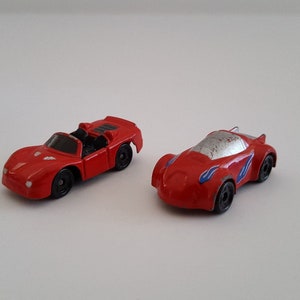 Vintage mid 1990&#39;s Micro Machines style die cast sports cars, red convertible and coupe measure 1.5&quot; approximately