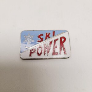Vintage Japan marked 1 3/8&quot; x 7/8&quot; &quot;Ski Power&quot; enamel pin