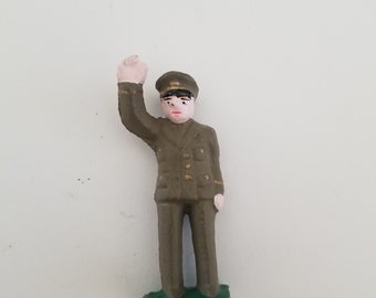 Vintage circa 1950's Grey Iron soldier, small size likely from a train set, may be repainted. 2 7/16"