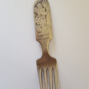 Vintage 1930&#39;s Fairfield silver plate Mickey Mouse child&#39;s fork, as found, early piece, pie eyed Mickey