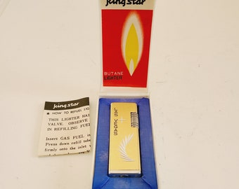 Vintage circa 1960's KingStar Butane Gas Lighter in original box unknown working condition engraved "Las Vegas" instructions