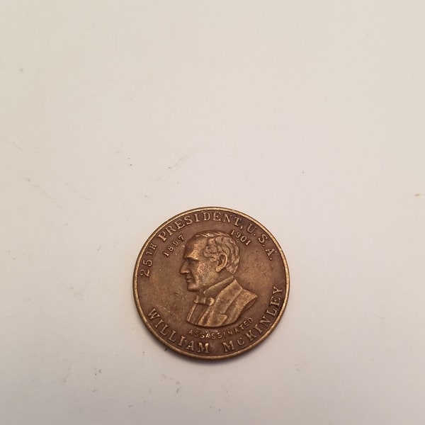 Antique and very scarce 1901 copper coin for "Our Martyred President" William McKinley Little Mack assassinated in 1901