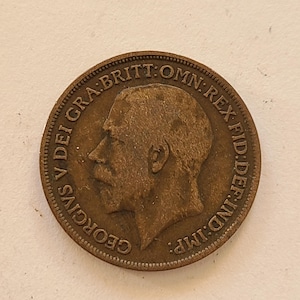 1919 British George V Penny: Antique Circulated Coin