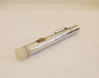 Vintage unmarked (possibly BrightStar) penlight flashlight, white plastic tip probably 1960's, Made in USA