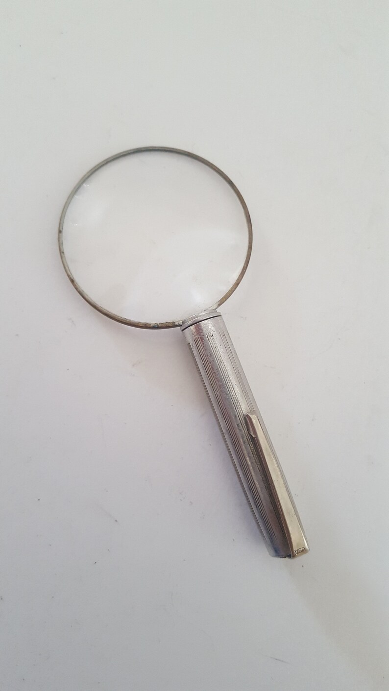 Vintage Small Size Magnifying Glass With Pocket Clip Aluminum Image 0