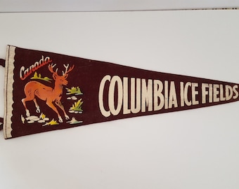 Vintage 1950s Columbia Ice Fields Felt Pennant - Alberta Canada Souvenir