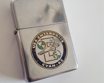 Vintage 1970 USS Enterprise CVAN-65 Zippo cigarette lighter, well used, as found and untested