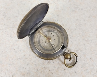 Antique circa 1919 French made small compass, all brass Hunter's case