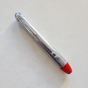 Vintage  unmarked AA battery penlight flashlight, slide on/off switch with red tip, fresh batteries included, probably 1960&#39;s