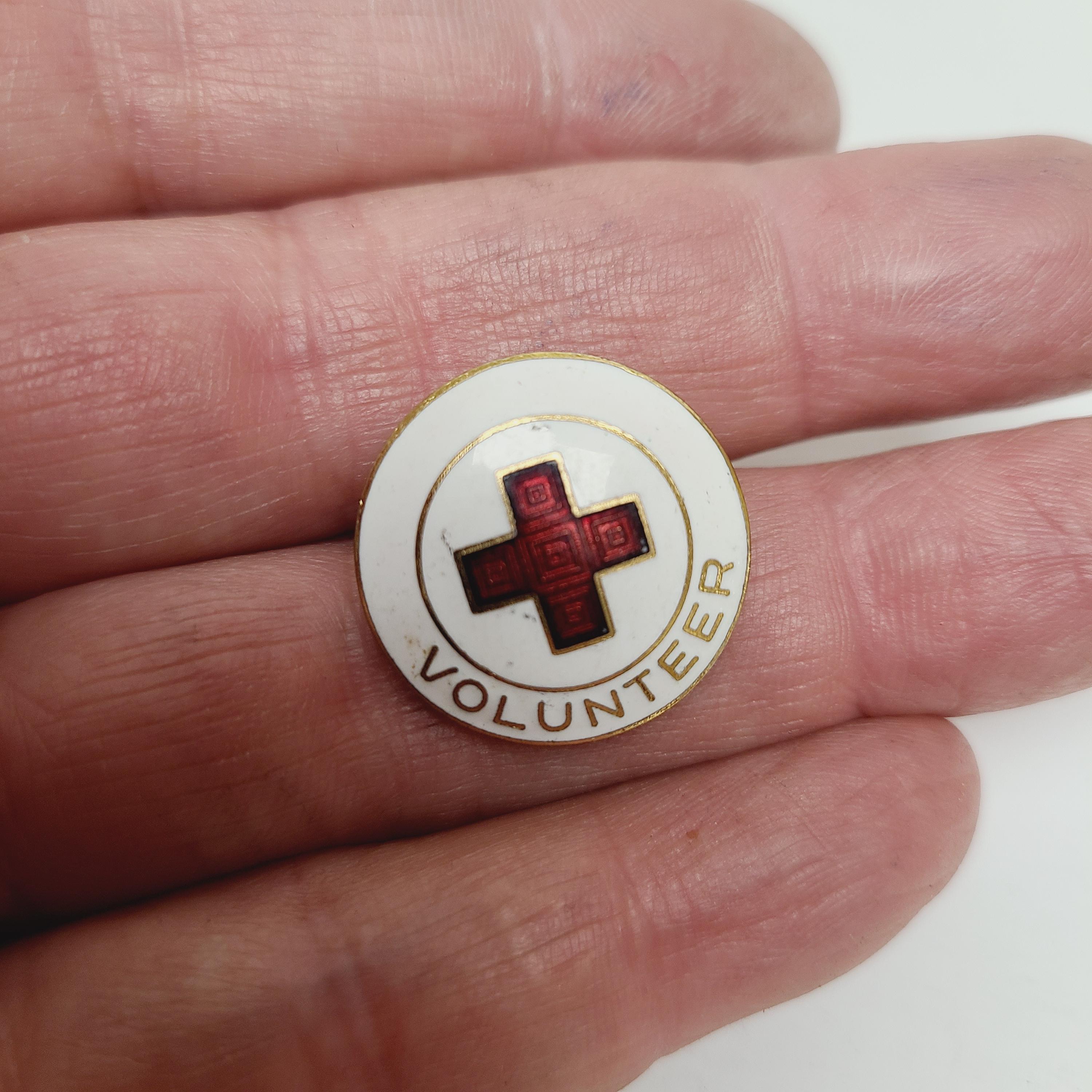 Vintage 1950's American Red Cross Volunteer Lapel Pin, Enamel Over