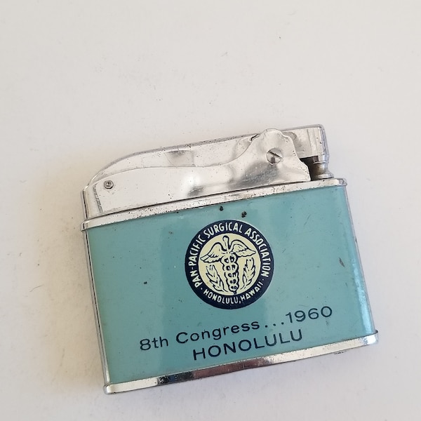 Vintage 1960 8th Congress Pan-Pacific Surgical Association Honolulu, Hawaii,  Made in Japan Robin cigarette lighter "Aloha"