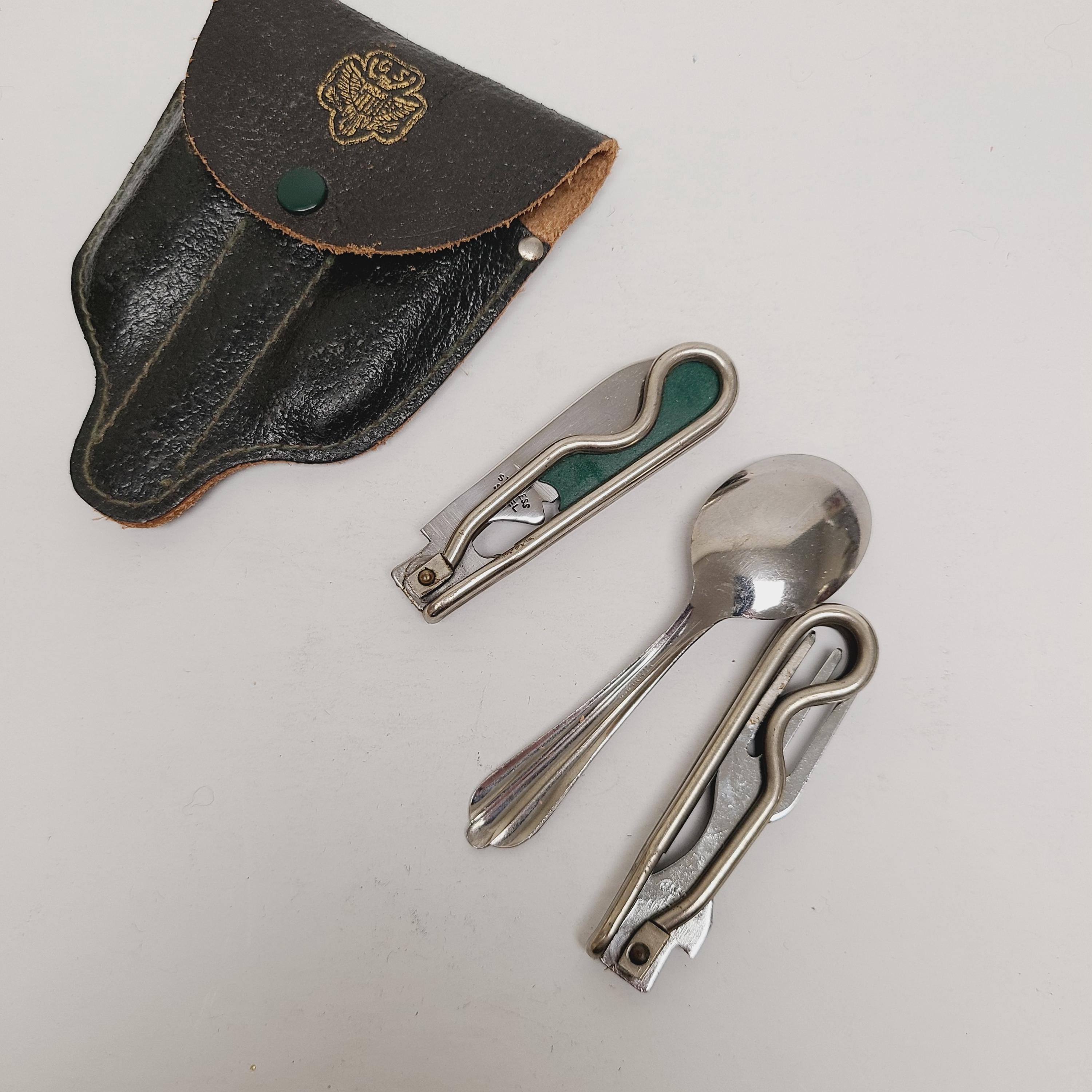 Vintage 1940s Folding GSA Wire Jack Knife and Fork Set With Spoon