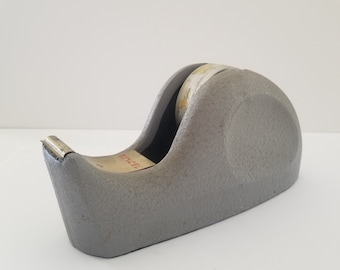 Vintage Texcel Cast Iron Tape Dispenser: Gray Powder Coat, Art Deco Style