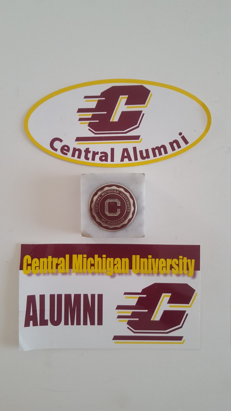 Vintage collection of Central Michigan University items marble paperweight and 2 bumper stickers