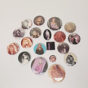 Vintage circa 1980&#39;s-90&#39;s large lot of 19 pinback buttons of Fleetwood Mac songstress Stevie Nicks, instant collection