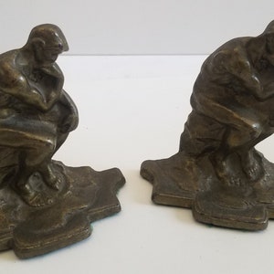 Vintage set of mini bookends features The Thinker by Auguste Rodin, cast brass #583 4 1/4&quot; x 4&quot;