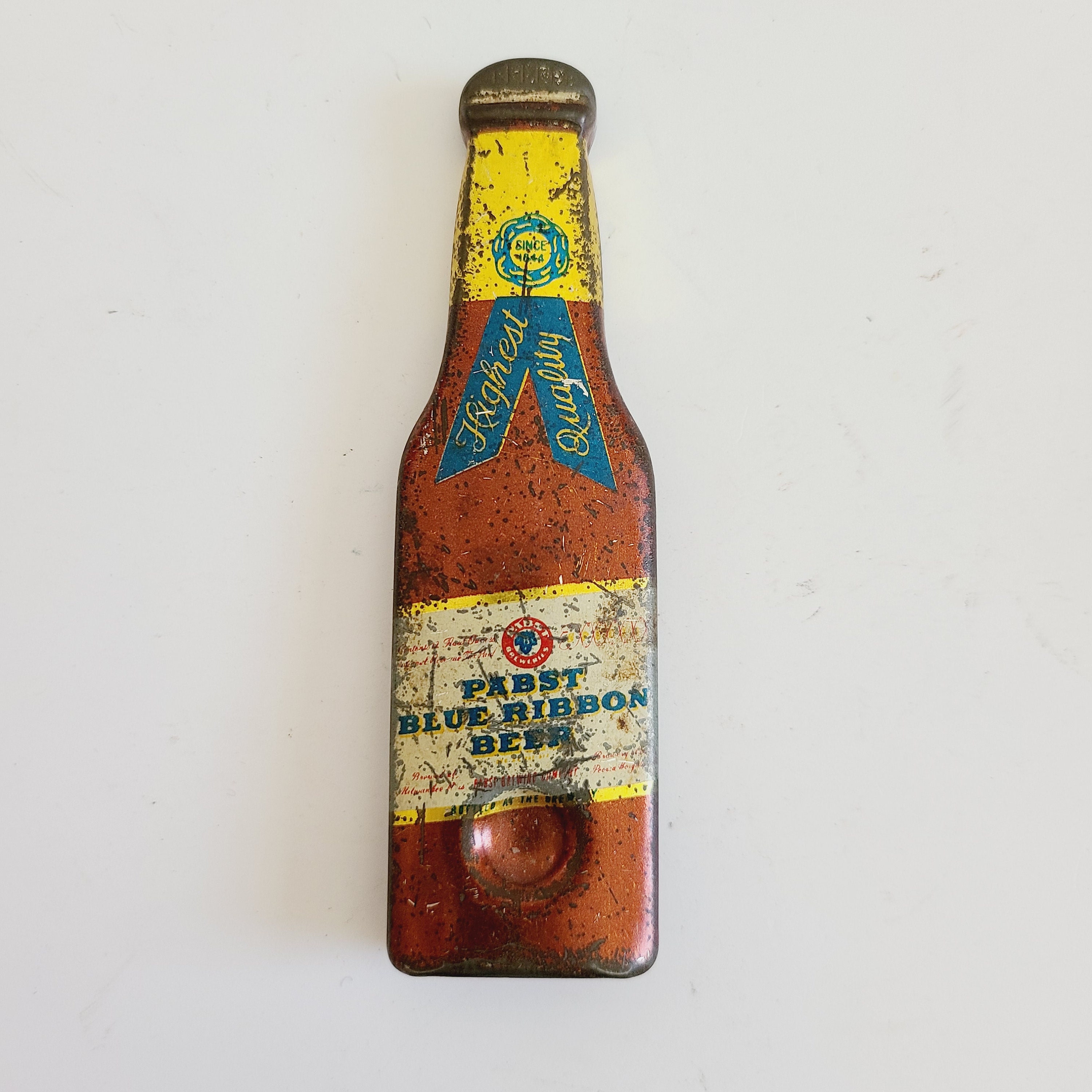 Vintage 1940's Pabst Blue Ribbon Figural Full Color Beer Bottle