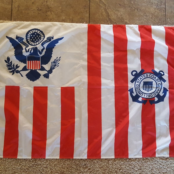 Vintage circa 1980's United States Coast Guard flag ensign by Dura-Lite, nylon, cotton bunting header reinforced with brass grommet 29x48