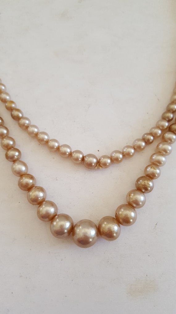 Vintage Faux Pearl Necklace: Double Strand Costum… - image 4