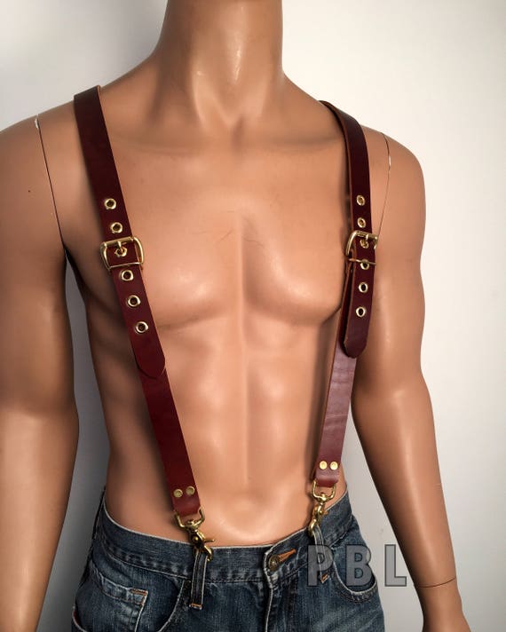 5 sizes LEATHER SUSPENDERS BRACES Brown /& Brass Cowhide Biker Hand Crafted U.S
