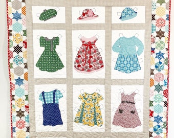 Vintage Paperdoll Appliques Quilt Pattern | Memory Fabric Blocks (Digital PDF)