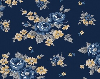 Delightful Main Navy Fabric Yardage Riley Blake Designs Gerri Robinson Cotton Quilt Fabric