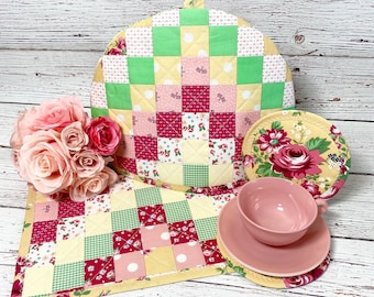 Notting Hill Tea Cosy Set | English Tea Service | Quilted Teapot Cosy | English Cottage Style