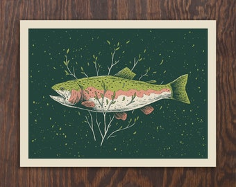 Rainbow Trout Fine Art Screenprinted Poster-  A Unique Gift for the Holidays, Housewarming, Graduation, or the Angler in your Life!