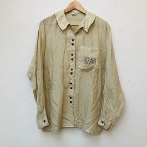Vintage Silk Blouse, 80s, Size L