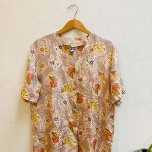 Vintage Silk Blouse, Size M/L, Oversized Fit