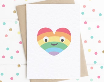 Happy Rainbow Love Heart A6 Card, Thinking of You Card, Cute Card, Friend Card, Rainbow Card, Love Card, Someone Special, Wedding Card