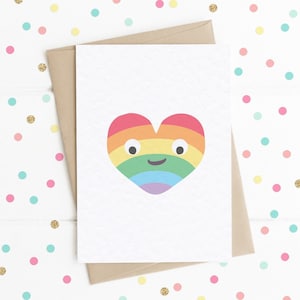 Cartão Happy Rainbow Love Heart A6, cartão pensando em você, cartão fofo, cartão de amigo, cartão arco-íris, cartão de amor, alguém especial, cartão de casamento